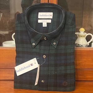 NWT Men’s button up Flannel Shirt Watch plaid.  Green and Black